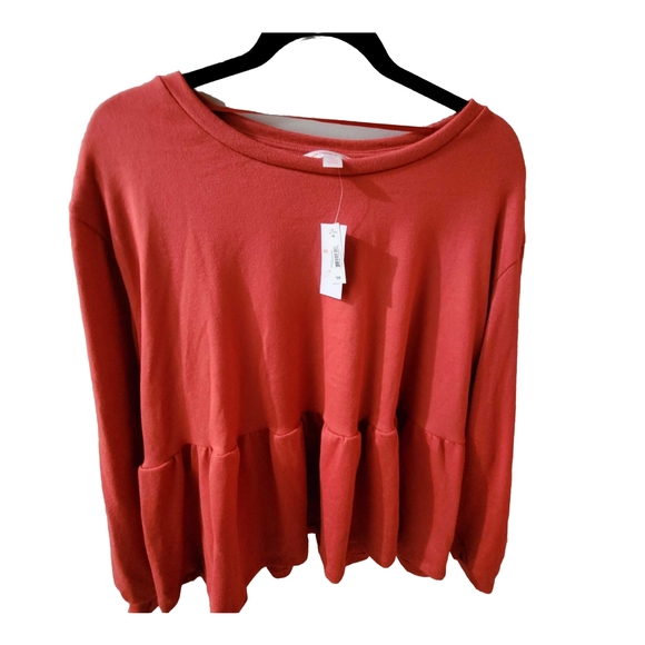 NWT Joe Fresh Jillian Harris Dusty Red Peplum Top 1X - Picture 1 of 4